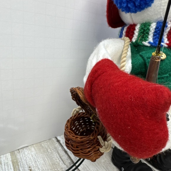VINTAGE SANTA'S BEST ANIMATED ORNAMENT FISHING SNOWMAN 11" TALL TESTED WORKS - Picture 3 of 15